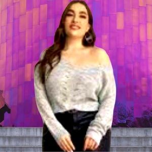 🆕Boutique Women’s plussize Heather Gray Lightweight Off-the-Shoulder Sweater❤️3X